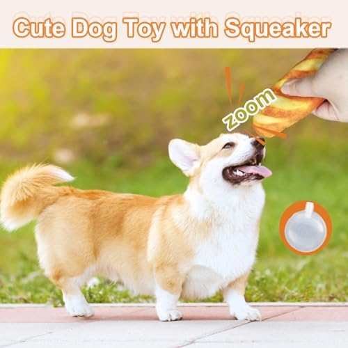 Cute Dog Toys Set,Food Shape Squeaky Plush Toys for Puppy, Cute Stuffed Breads Breakfast Dog Teeth-Cleaning Chew Toy with Squeakers for Puppy Small Medium Dogs (3 Pack)