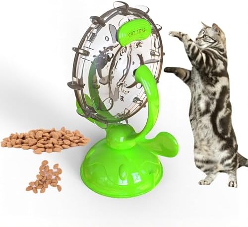 KAYNO Pet, Cat and Dog Treat Dispenser Toy, 360° Rotating Ferris Wheel Pet Treat Dispenser Toy, Pet Indoor Interactive Puzzle Toy. (Green)