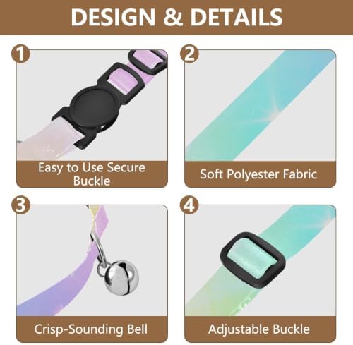 Gradient Rainbow Breakaway Cat Collars with Bell 2 Pack Cat Collar Adjustable 10.6 to 17.1 Inches