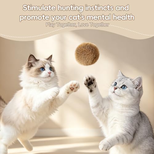 3 Pcs Rabbit Fur Catnip Balls for Cats, Interactive Pet Toys with Natural Catnip, in Large Furry Washable, for Hunting Instinct Play, Foster Emotional Connect, Pet Supplies for Indoor Cats
