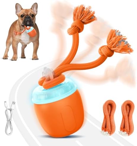 Interactive Dog Toys, Automatic Moving and Rolling Dogs Toy with Rope for Medium Large Dogs, Motion-Activated Dog Ball to Keep Them Busy(Orange)