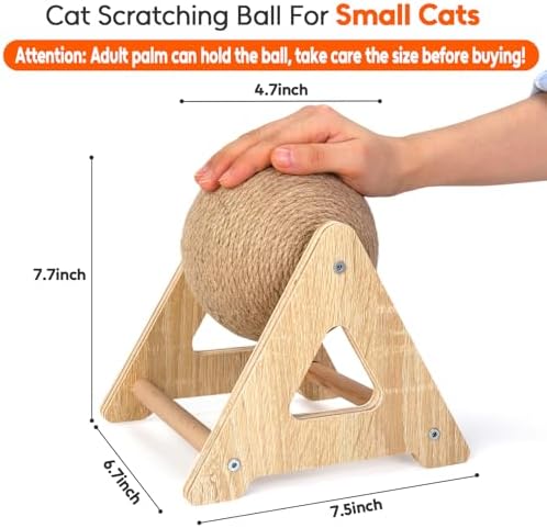 Outamateur Cat Scratcher Sisal Ball Toy, Sisal Scratching Ball with Stable Stand, Interactive Cat Exercise Toy, Interactive Play Toys for Kittens, Cats, Small Pets
