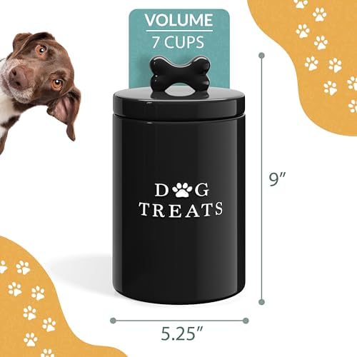 Barnyard Designs Ceramic Dog Treat Container with Airtight Lid (Black)