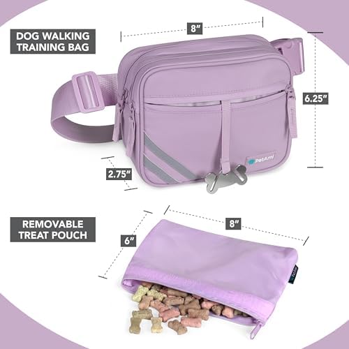 PetAmi Dog Walking Bag, 3-in-1 Crossbody Fanny Pack Treat Pouch, Purple