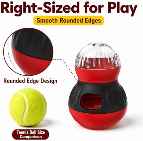 HCY&WLD Dog Interactive Puzzle Toys Adjustable Treat Dispensing Ball (Red) | Sturdy Material, Self-Righting Wobble Base, Indoor Enrichment, Slow Feeder, Smarter Play, Mental Stimulation, Boredom Buster