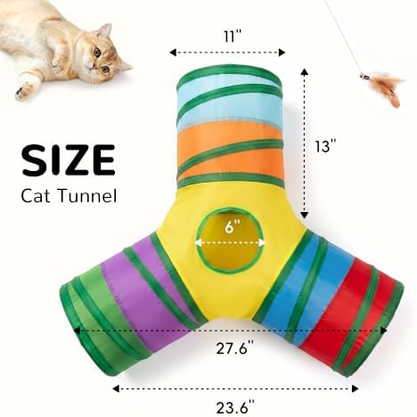 Tempcore Cat Tunnel, 3-Way Collapsible Toy for Indoor Cats, Rainbow