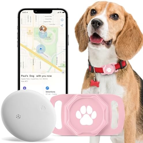 Smart Pet Tracker for Collar - Dog Trackers Pet Location Tracker with Holder, No Monthly Fee, Compatible with Apple Airtag Find My (iOS Only, Not for Android), Anti-Lost Device for Pets, Bag Straps