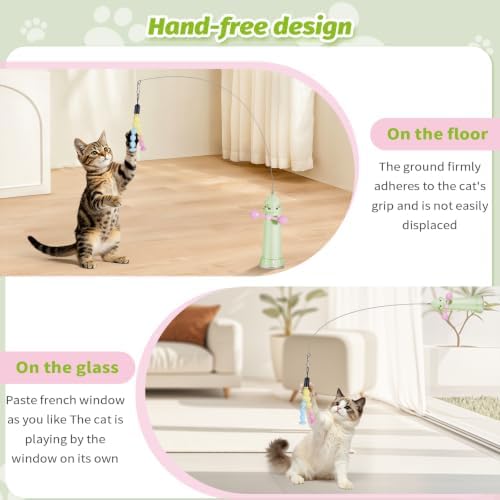 Hands-Free Suction Cup Cat Toy, Interactive Wand Teaser with Windmill Spinner, 2-in-1 Cat Toy for Boredom Relief & Indoor Play