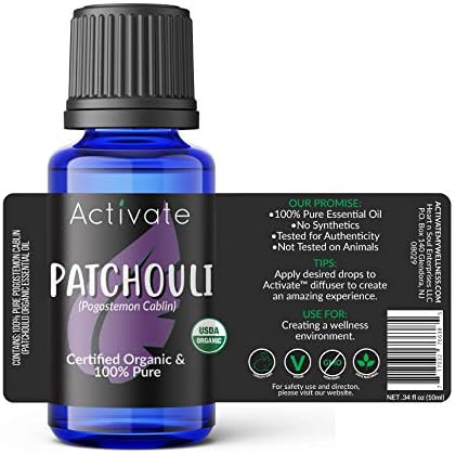 Activate Patchouli Organic Essential Oil 100% Pure, USDA Certified Organic, Premium Grade, Undiluted, Natural, Aromatherapy & Diffuser Use 10ml
