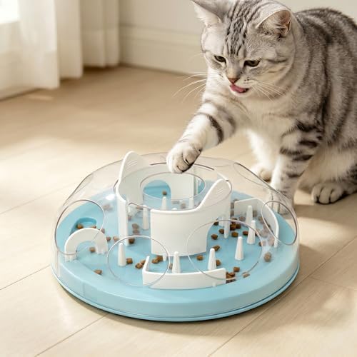Pet Prime Cat Puzzle Feeder Interactive Enrichment Toys for Indoor Cats Slow Feeder Food Treat Puzzle Cat Stimulation Toys Blue