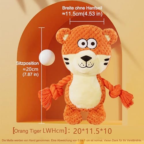 Cute Animals Interactive Dog Squeak Toys, Rope Plush Pet Chew Toys - Orange