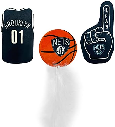 BEST PLUSH NBA BROOKLYN NETS Cat Toys - 3 Piece Set with Fresh Catnip: Jersey, Basketball with Feathers & #1 Fan. Beautiful Team Logo