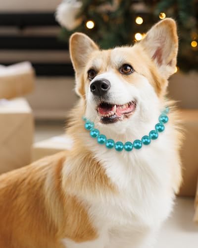 Chunky Pearl Dog Necklace (Beads 20mm),Elegant Classic Super Big Pearl Collar Necklace Accessories for Medium Large Dogs Occasions and Gatherings (Turquoise, 2XL(Neck Girth 19''-21.5''))