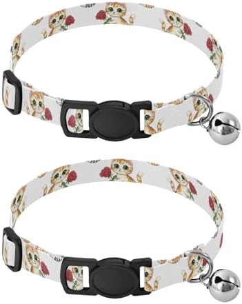 Cute Kitten Red Rose White Small Dog Collar 2 Pack Collars for Puppies Adjustable 10.6 to 17.1 Inches