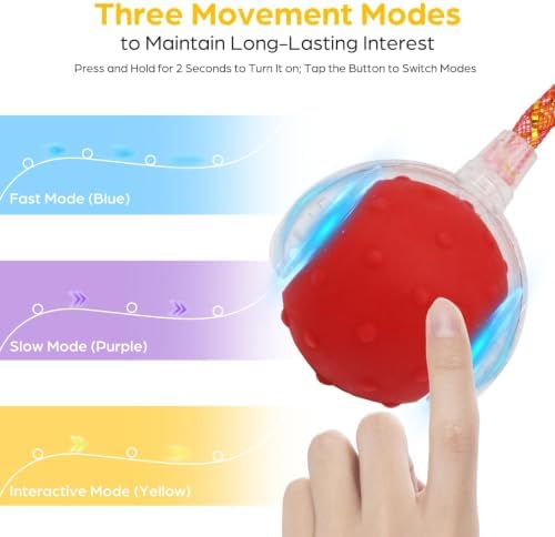 Interactive Cat Toy Ball,2 pcs 3 Speed Modes Automatic Moving Cat Toy Balls,Automatic Rolling Rechargeable Cat Toy for Indoor Cats Bored Adult & Kittens-Red and Blue