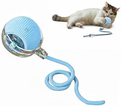 Interactive Cat Toy Ball, Automatic Intercative Cat Toys for Indoor Cats, The 3rd Generation Agile Moving Cat Ball with Elastic Mesh Tail, Toys for Indoor Adult Cats, Motion Activated (Blue)