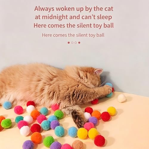 Interactive Cat Ball Launcher Toy with 50 Soft Pom Pom Balls, 3 cm Colorful Plush Ball Cat Toys, Low-Noise Indoor Chase Toy Set for Cats, Kittens, Exercise, Training and Play
