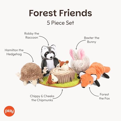 P.L.A.Y. Cute Plush Dog Toys - Forest Friends Critter Themed Durable Squeaker Crinkle Chew Toys, Great for Puppies & Small, Medium, Large Dogs - Machine Washable, Recycled Materials (5 Piece Set)