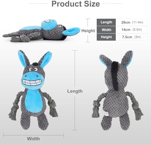 Dog Toys, Dog Squeaker Toys with Crinkle Paper (Dark Gray Donkey)