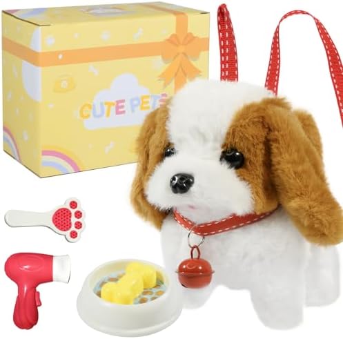 Plush Toys Walking Dog Toys that Can Walk, Bark and Wag Tail,Interactive Electronic Pet Toys Puppy with Leash,Easter Christmas Birthday Gift for Toddlers Kids