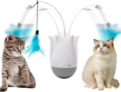 DOEL Cat Toys Interactive for Indoor, Rechargeable Automatic Rotating Feather Wand Toy, Tumbler Design, Electric Fun Tracker Exercise Gift, Stimulate to Chase and Hunting, for Bored Cats Kitten