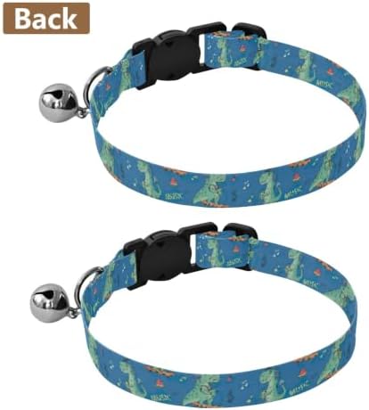 2 Pack Kitten Collars Cartoon Dinosaur Listening Music Cat Collar Breakaway with Bell, Adjustable Length 10.6" to 17.1"