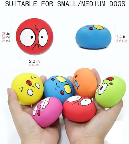 Latex Dog Chewing Squeaky Ball Toys Face Fetch Play Toy for Puppy Small Medium Pets Dog cat (6 PCS(C))