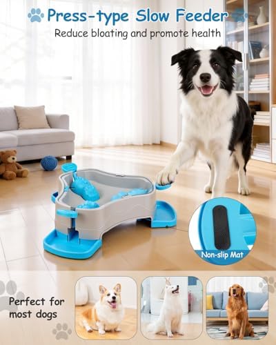 Dog Puzzle Toy, 3-in-1 Interactive Dog Puzzle Toys Press-Type Dog Treat Dispenser Toy Dog Enrichment Toy No-Slip Dog Slow Feeder Interactive Brain Training Toy for Smart Dog Cat, Blue