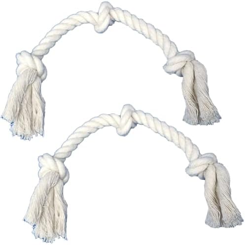 2-Pack 13" 3-Knot Dog Rope Toys for Puppies & Small to Medium Dogs, Natural Cotton Tug Toys for Interactive Indoor & Outdoor Play, Fetch, Teeth Cleaning, Training, Light Chewers, Washable, White