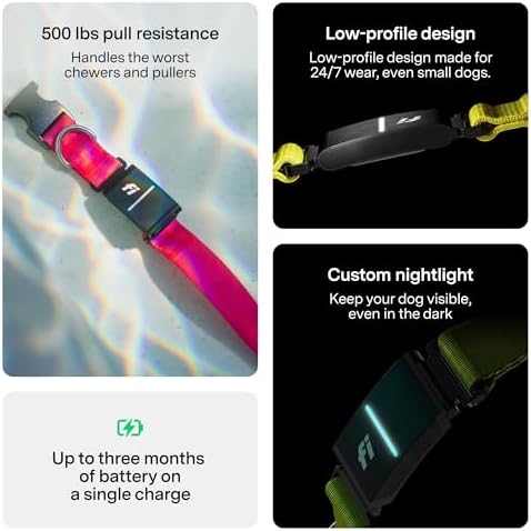 Fi Series 3+ Dog GPS Collar, X-Small Blue Dog Tracker, 12 Months Included | Live 24/7 location updates, escape alerts, activity and sleep insights, waterproof steel build, LED night light