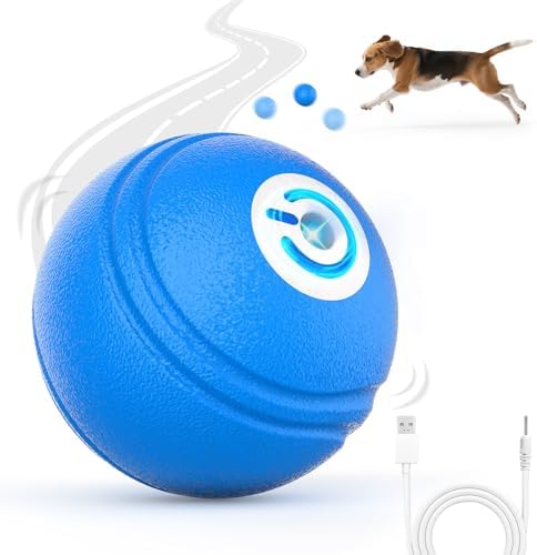 AIPERRO Interactive Dog Toys Ball, Smart Action Activated Rechargeable Pet Toy, TPU Material, IPX7 Waterproof Rating, Automatic Rotating/Bouncing/Moving, Suitable for Small/Medium Dogs-Blue
