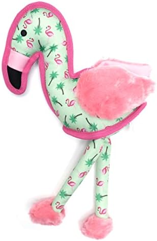 The Worthy Dog Animal Pattern Tough Plush Squeaky Dog Toy, Flamingo
