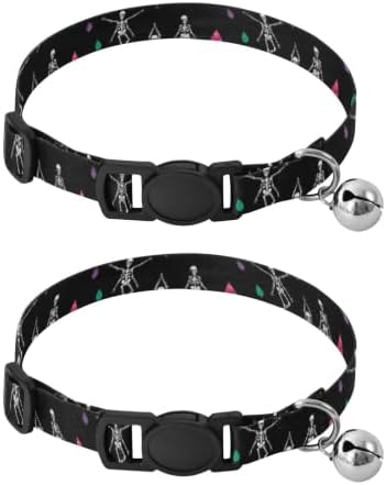 2 Pack Puppy Collar Yoga Skeletons Black Collar with Bell for Dog Puppy, Adjustable Length 10.6" to 17.1"