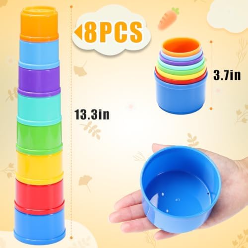 8 Pcs Stacking Cups for Bunny, Rainbow Colored Reusable Rabbits Bunny Toys