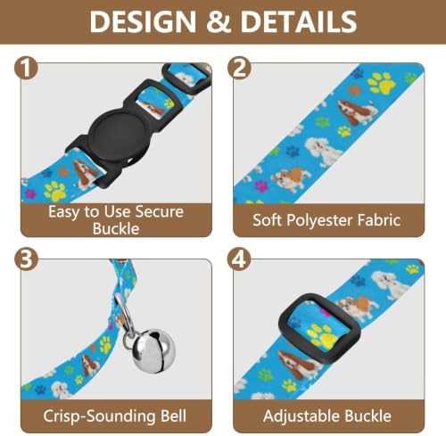 Cartoon Dog Colorful Paw Prints Kitten Collar 2 Pack Lightweight Pet Collar for Cats and Dogs Adjustable 10.6 to 17.1 Inches