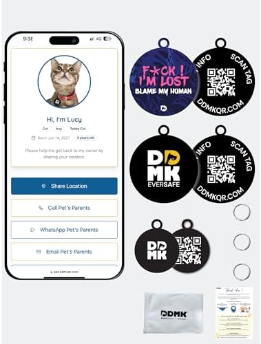 DDMK Smart Pet Tag Set | Includes 3 Tags | QR Code for Instant Alerts | Custom Pet Profiles | Durable & Waterproof | No Subscriptions or Fees |6-Fxck I AM Lost