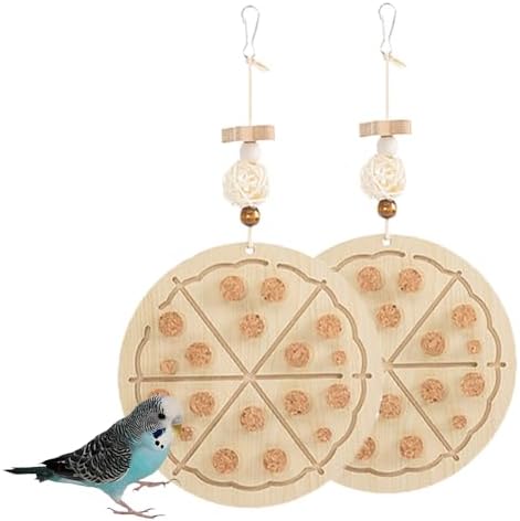 2 PCS Wooden Bird Chew Toys-6.3 X 6.3 Inch Hanging Parrot Toys with Detachable & Replaceable Corks,Foraging Toys for Cockatiels,Parakeets,Conures & Small to Medium Parrot