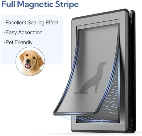 Large Dog Door for for Interior/Exterior Doors, Aluminum Frame | Full Seal-Flaps, for Interior and Exterior Doors, Energy-Efficient Insulated Doggy Door, Extreme Weather, Sliding Lock Panel