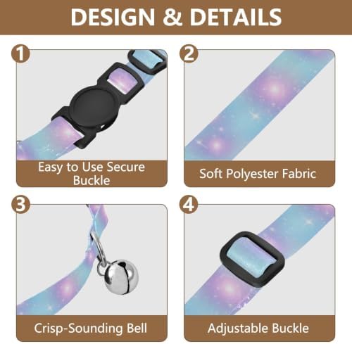 Pastel Galaxy Gradients Blue Lightweight Pet Collar for Cats and Dogs, 2 Pack Cat Collar Breakaway with Bell