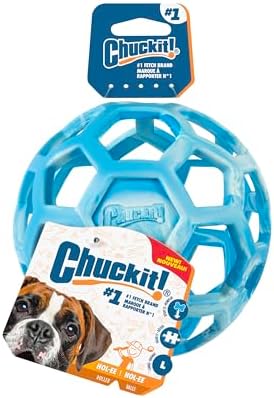 Chuckit! Holee Roller Dog Treat Puzzle Ball, Large (3"), Blue – Interactive Treat & Chew Puzzle Toy for Dogs 60–100 lb – Durable Rubber Fetch Ball for Mental Stimulation – Pack of 1