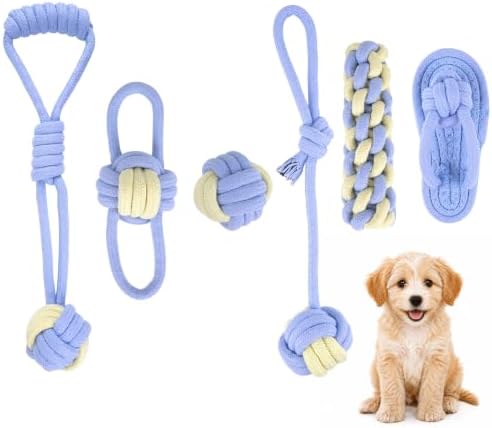 Dog Rope Toys for Puppies and Small Dogs, 6 Pack Cotton Rope Chew and Tug Toys for Teething Puppies, Tossing and Indoor Play (Blue)