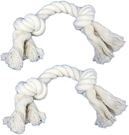 2-Pack Dog Rope Toys for Small & Medium Dogs – Durable 10" Cotton Chew Tug Toys with 2 Knots for Puppy Teething, Dental Cleaning, Boredom Relief, Indoor & Outdoor Play, White