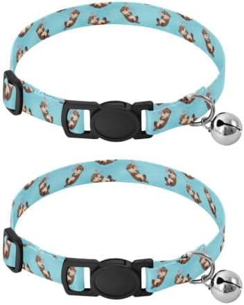 Cute Cartoon Otters Kitten Collar with Bell 2 Pack Small Dog Collar Adjustable Length 10.6" to 17.1"