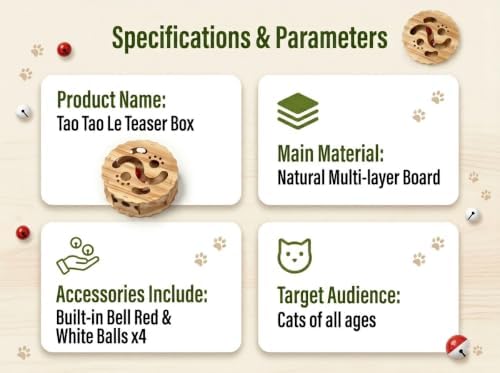 Wooden Cat Puzzle Toy - Interactive Cat Maze & Treat Dispenser Game Box with Track Balls - Mental Enrichment Toys for Indoor Cats & Kittens