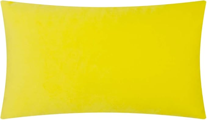 KINGROSE Velvet 3D Floral Lumbar Throw Pillow Cover, York Yellow, 12x20 in | Handmade Solid Flower Pillowcase, Soft Rectangle Cushion Cover for Couch Sofa Bed Living Room
