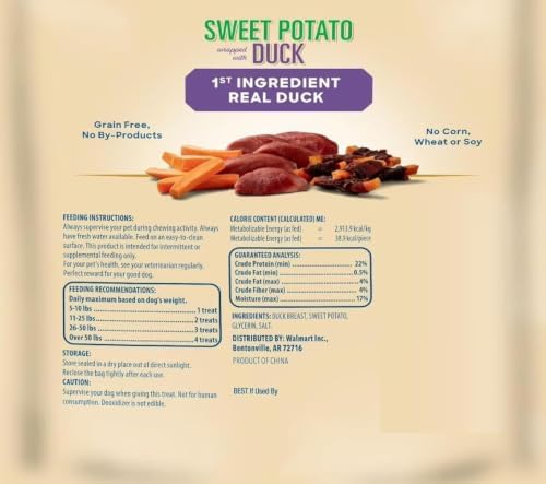 Golden Rewards Duck Wrapped Sweet Potato Dog Treats Grain-Free, No Artificial Colors or Flavors, No Corn or Soy, with Bone Waste Bag Dispenser and Roll (32 oz)