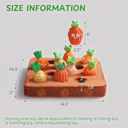 Nocciola Puzzle Carrot Dog Toys, 12PC Various Fabrics Carrots & Farm Snuffle Mat for Hide and Seek Snuffle Toys for Small and Medium Dogs, Easter Dog Toy