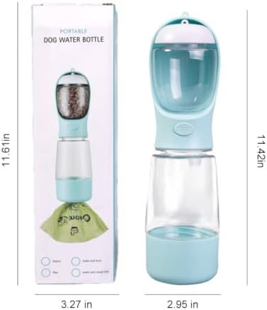 Dog Water Bottle with Food Container, Portable Dog Bowl, Travel Pet Blue