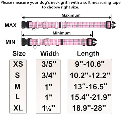 Martingale Collar with Quick Release Buckle Cute Girl Female Training Dog Collars (Pink Plaid, Medium)