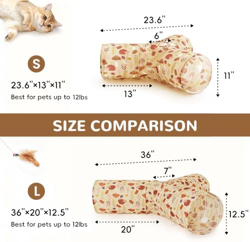 Tempcore Cat Tunnel, 3-Way Collapsible Toy, Large Size Khaki Hedgehog